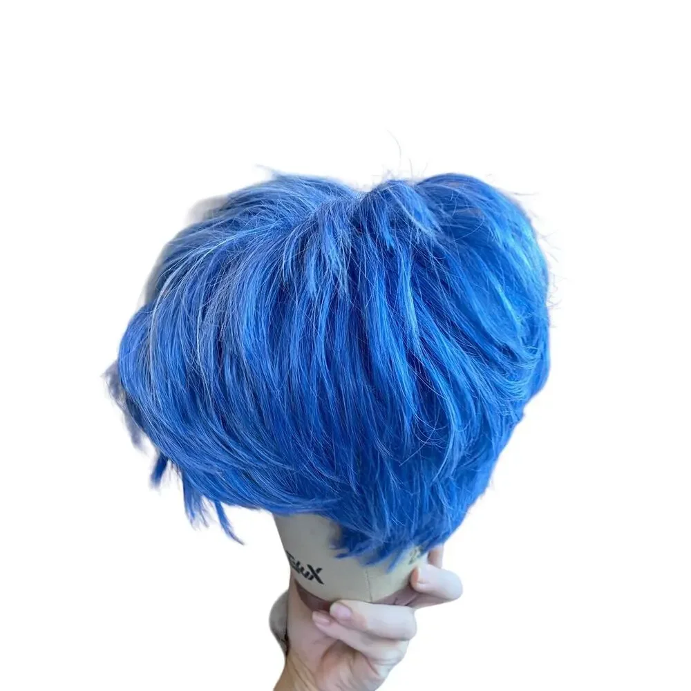 Men Male Boys Short Full Wig Blue White Anime Cosplay Costume Party Hair Mullet